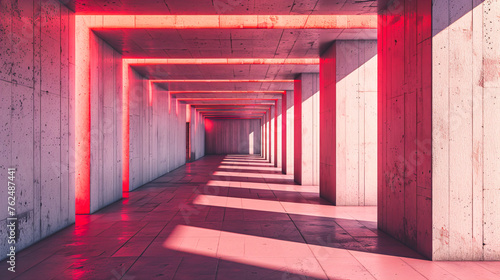 Empty Urban Tunnel with Blue Lights  Dark Interior Architecture  Futuristic Design Concept