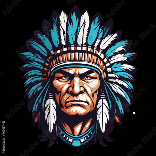 Indian head mascot, transparent background.