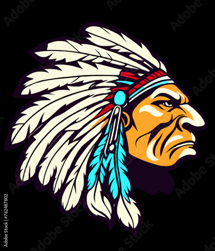 Indian head mascot, transparent background.