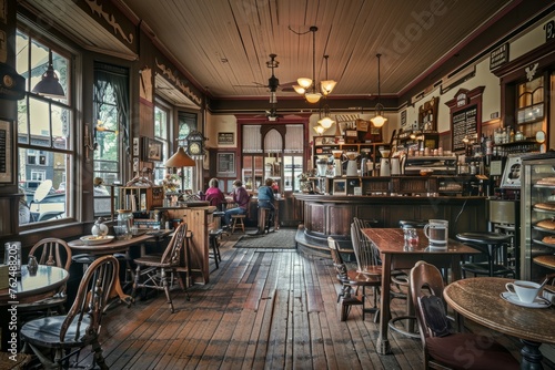 Vintage Cafe Ambiance: Patrons Enjoying Timeless Comfort