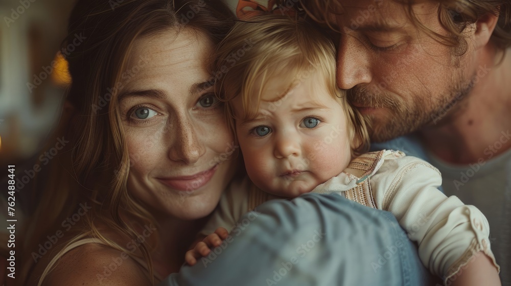 An intimate moment frozen in time, illustrating the love shared between parents and their little one.