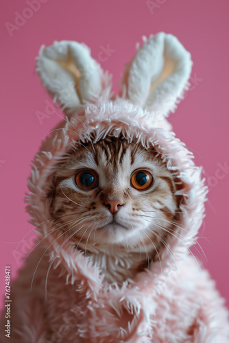 cute cat in a hat with rabbit ears