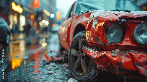 A devastating highway crash in a busy zone  triggering chaos and significant damage with cars in a pile-up and emergency crews swiftly attending the scene.