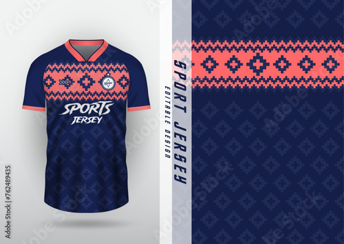Jersey design, outdoor sports, jersey, football, futsal, running, car racing, exercise, navy pink batik pattern.