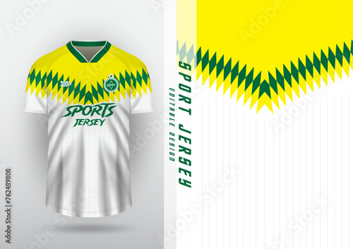 Jersey design, outdoor sports, jersey, football, futsal, running, racing, exercise, zigzag pattern, yellow-green.