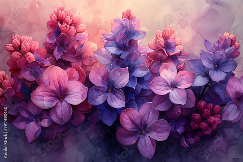 Beautiful watercolor background with purple and pink flowers