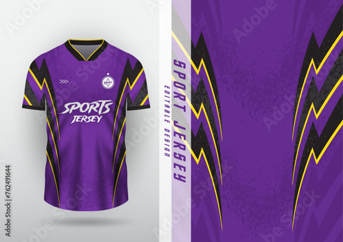 Jersey design for outdoor sports, jersey, football, futsal, running, racing, exercise, lightning pattern on the purple side.