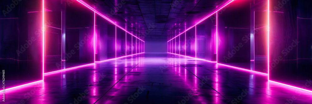 Glowing Neon Lights in Futuristic Room, Modern LED Illumination, Abstract Technology Concept Glowing Neon Lights in Futuristic Room, Modern LED Illumination, Abstract Technology Concept