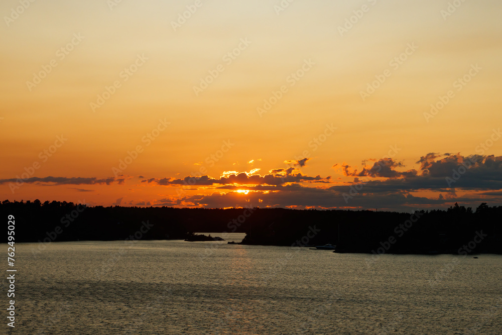 Magical sunset over the Gulf of Finland, Baltic sea. View from the ship Magical sunset over the Gulf of Finland, Baltic sea. View from the ship