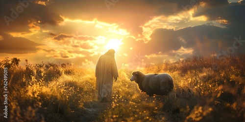 Symbolic Depiction of Jesus Saving a Lost Sheep as a Symbol of Redemption. Concept Biblical Narrative, Christian Symbolism, Redemption Story, Spiritual Depiction