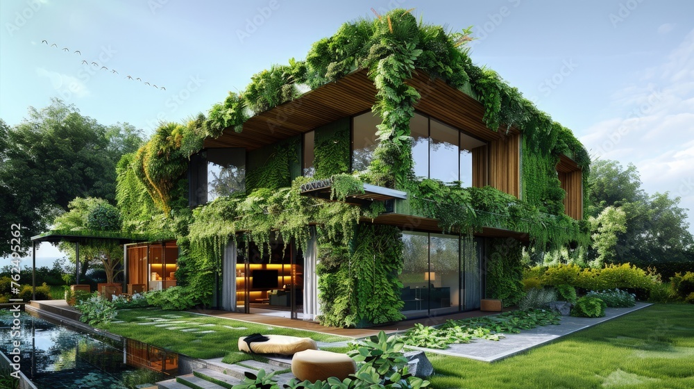 Obraz premium Green building certification online. Eco-construction, sustainable building.