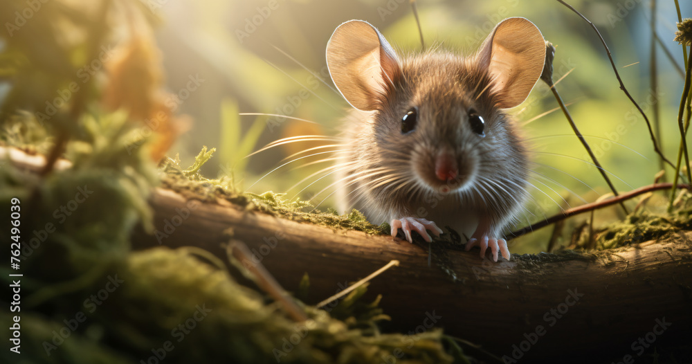 Household pest, Wild mouse, City rat, Cute Wood mouse, background of the forest Household pest, Wild mouse, City rat, Cute Wood mouse, background of the forest