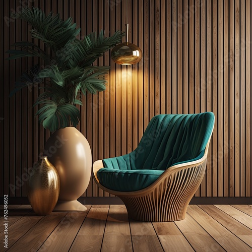 Beige armchair in front of a wooden wall