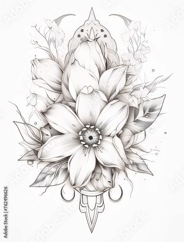 Black and white coloring sheet  vertical flowers with leaves. Flowering flowers  a symbol of spring  new life.