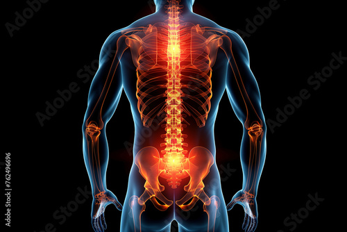 Conceptual human body anatomy articular pain on black background