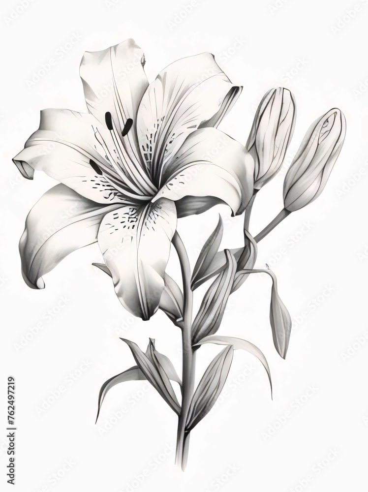 Black and white lily flower coloring sheet. Flowering flowers, a symbol of spring, new life.