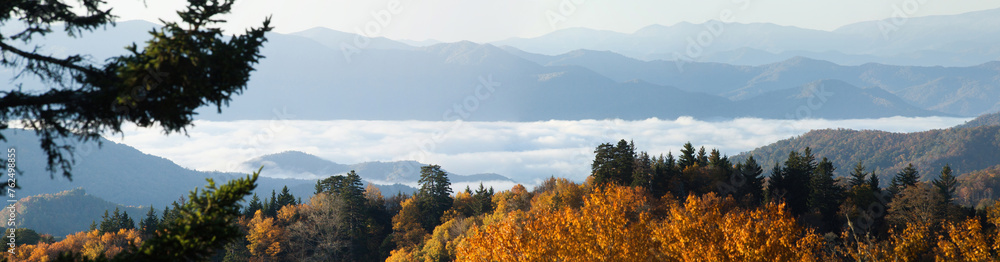 Autumn mountains with a low cloud