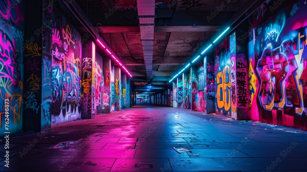colorful graffiti background, at night time with colorful light