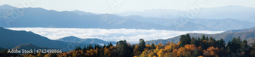 Autumn mountains with a low cloud