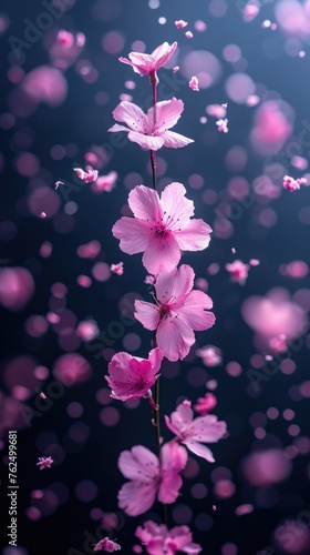 Pink Flowers Floating in the Air on a Black Background