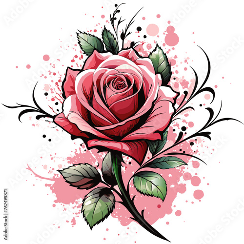 red rose with leaves