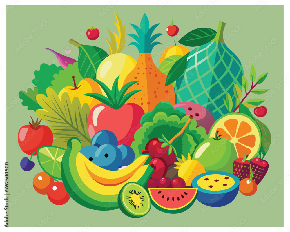 Vegetables And Eating Fruit Vector illustration