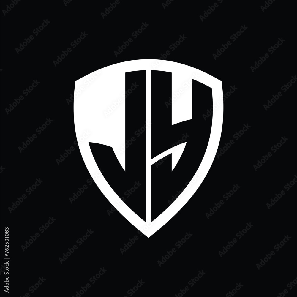 JY monogram logo with bold letters shield shape with black and white color design JY monogram logo with bold letters shield shape with black and white color design