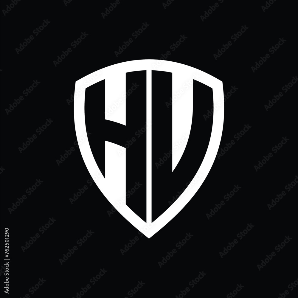 HU monogram logo with bold letters shield shape with black and white color design HU monogram logo with bold letters shield shape with black and white color design