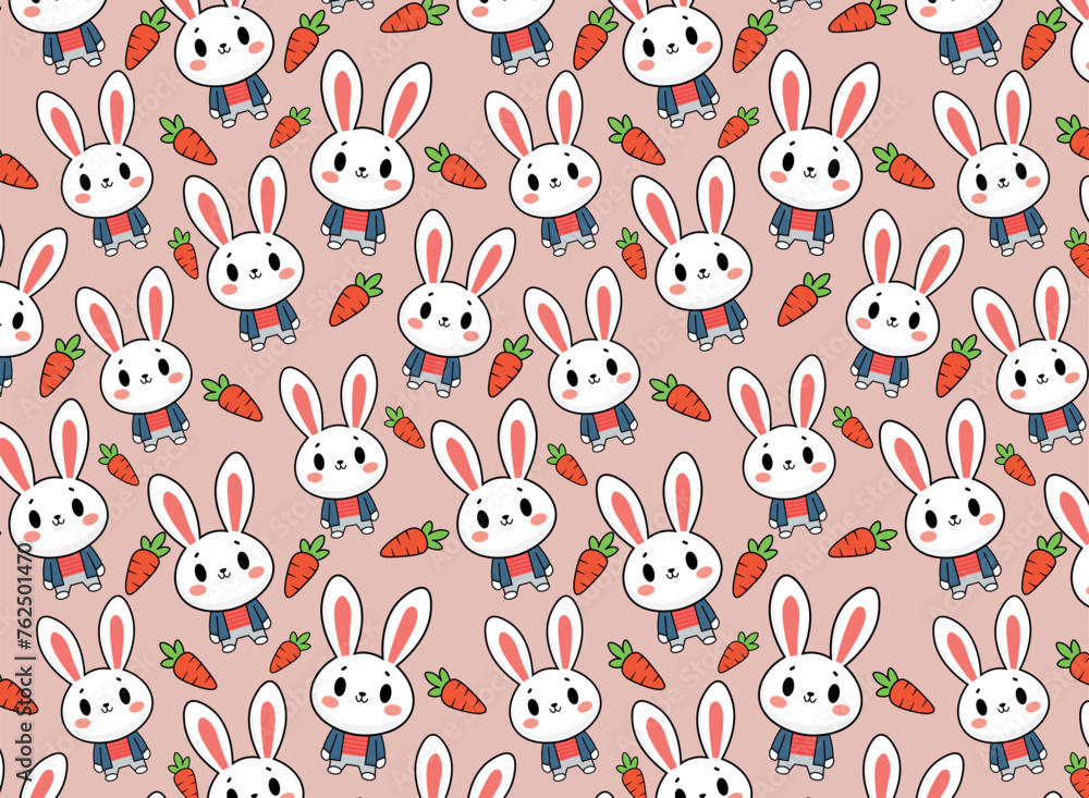 Obraz premium Cute rabbit and carrot pattern, illustration
