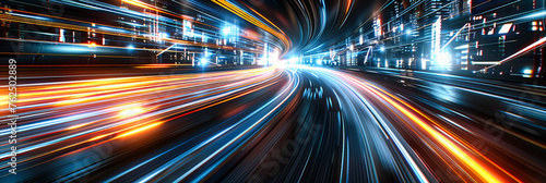 Speeding Through the Night, Fast Motion on a City Highway, Futuristic Road Lighting