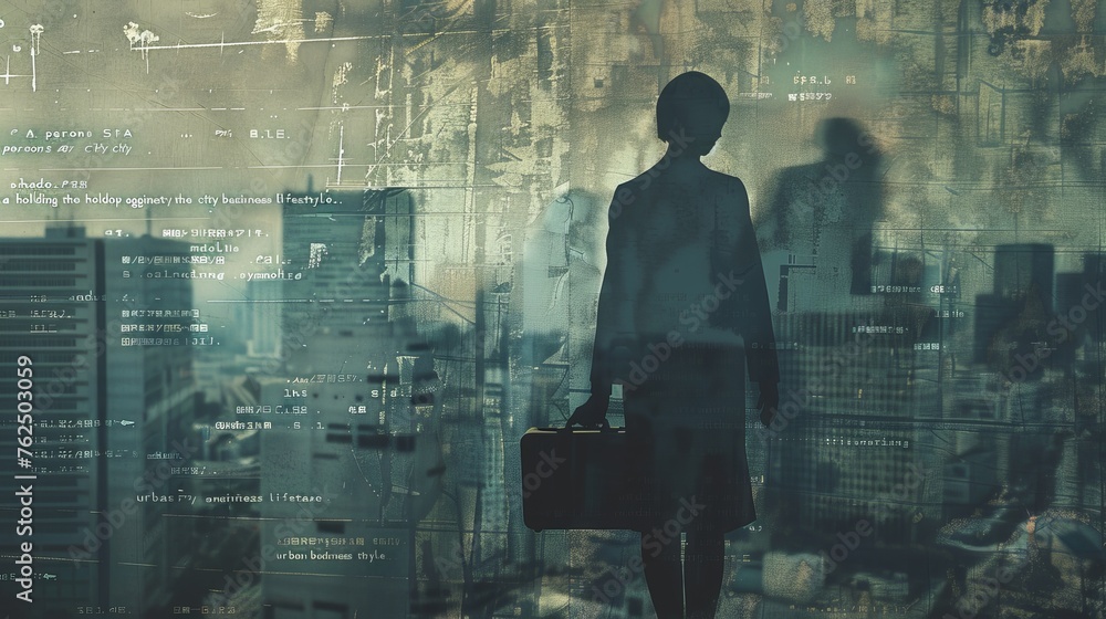 Cityscape Silhouette Urban Professional with Briefcase in Hand Cityscape Silhouette Urban Professional with Briefcase in Hand