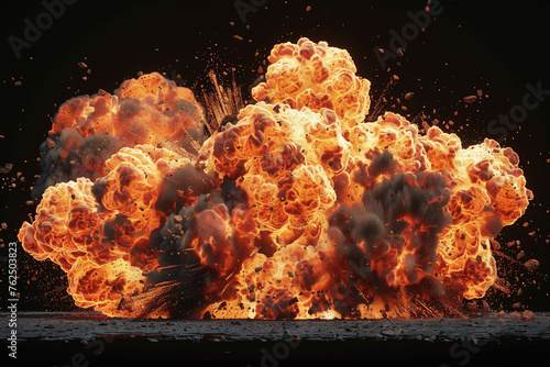 Gigantic fiery explosion captured at night illuminating the darkness