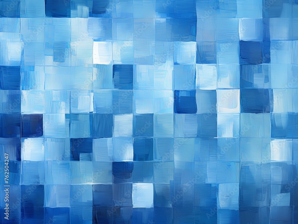 blue and blue squares on the background, in the style of soft, blended brushstrokes