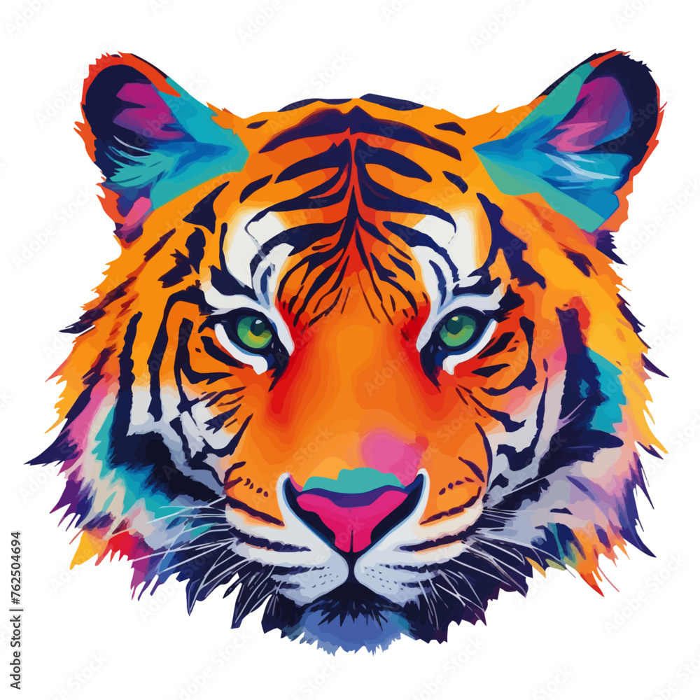 Colorful tiger head isolated on transparent or white background, vector illustration