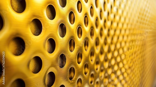Yellow gold perforated steel plate for background, Iron perforated sheet metal. photo
