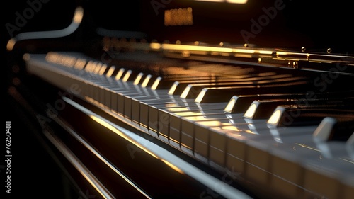Elegant side view of piano keys under soft lighting creating a reflective ambiance
