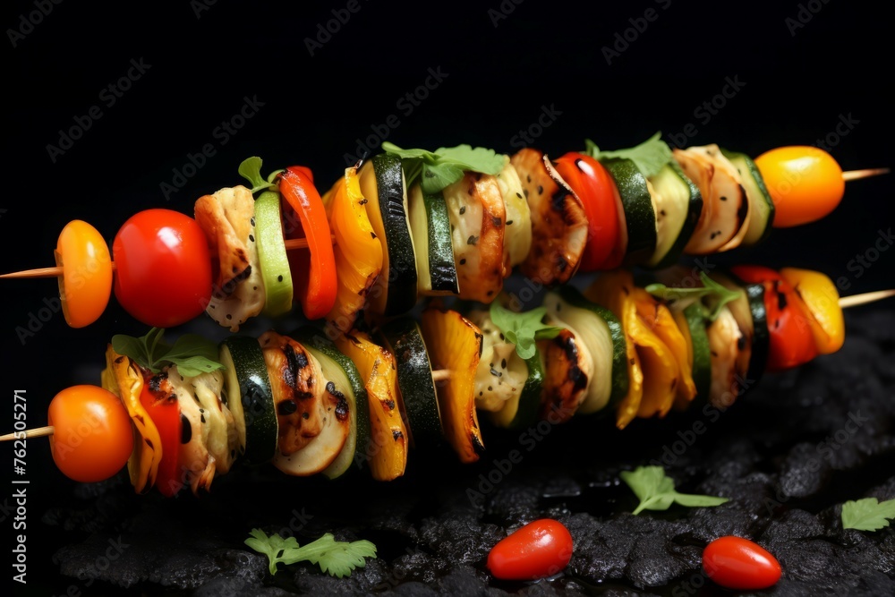 Smokey Skewers vegetables grill food. Spicy party. Generate Ai Smokey Skewers vegetables grill food. Spicy party. Generate Ai