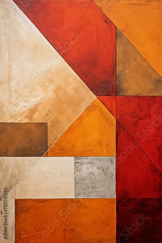 Burgundy and red painting, in the style of orange and beige, luxurious geometry, puzzle-like design