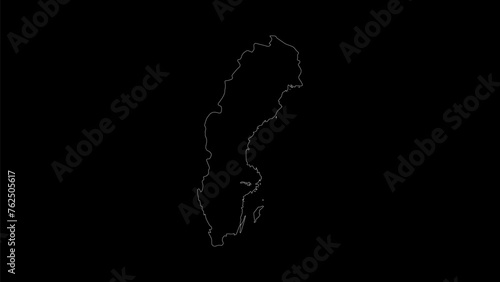 Sweden map vector illustration. Drawing with a white line on a black background.