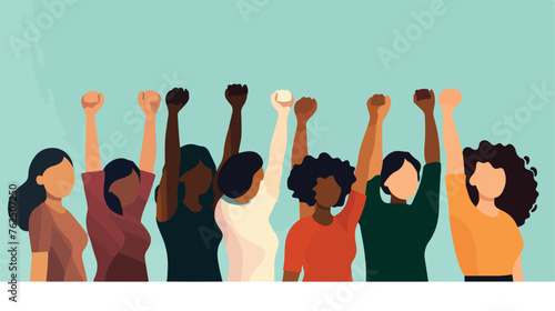 Feminist women and fist isolated. Flat vector stock i