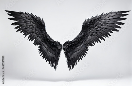 Black angel wings isolated on white background, for fashion design, cosplay, stylish party