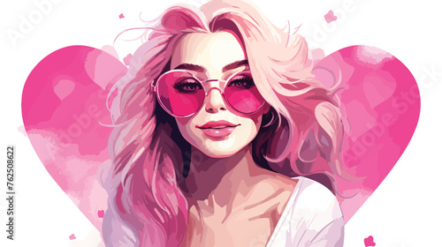 Smiling young woman in heart shaped sunglasses