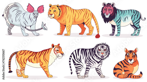 Animal coloring pages for kids and adult flat vector