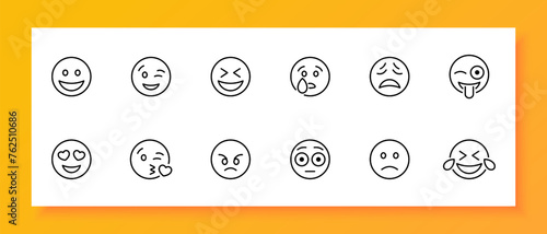 Emoji icon set. Nasty, emotions, comment, symbol, heart, feelings, messages, social networks, communication, messengers. Black icon on a white background. Vector line icon for business and advertising
