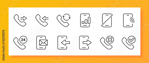 Call icon set. Smartphone, contact, message, notification, sound, ringtone, audio. Black icon on a white background. Vector line icon for business and advertising