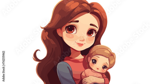 Beautiful girl with doll cute cartoon vector illustration