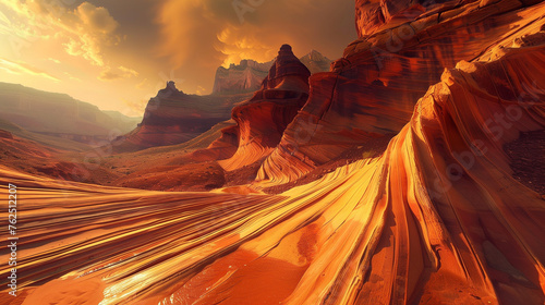 El gran cañón con sus sinuosas formas en la roca roja photo