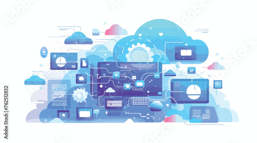 Cloud computing network flat vector isolated on white