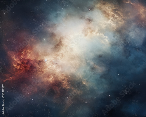 A colorful galaxy with a blue and red swirl. The colors are vibrant and the stars are scattered throughout the image. Scene is peaceful and serene, as if one were floating through space