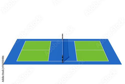 Sports empty pickleball court with net on isolated background. 3d rendering